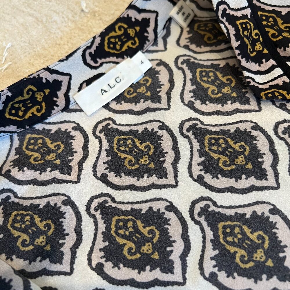 A.L.C. Danielle Mombasa - 100% Silk Tieneck Blouse
